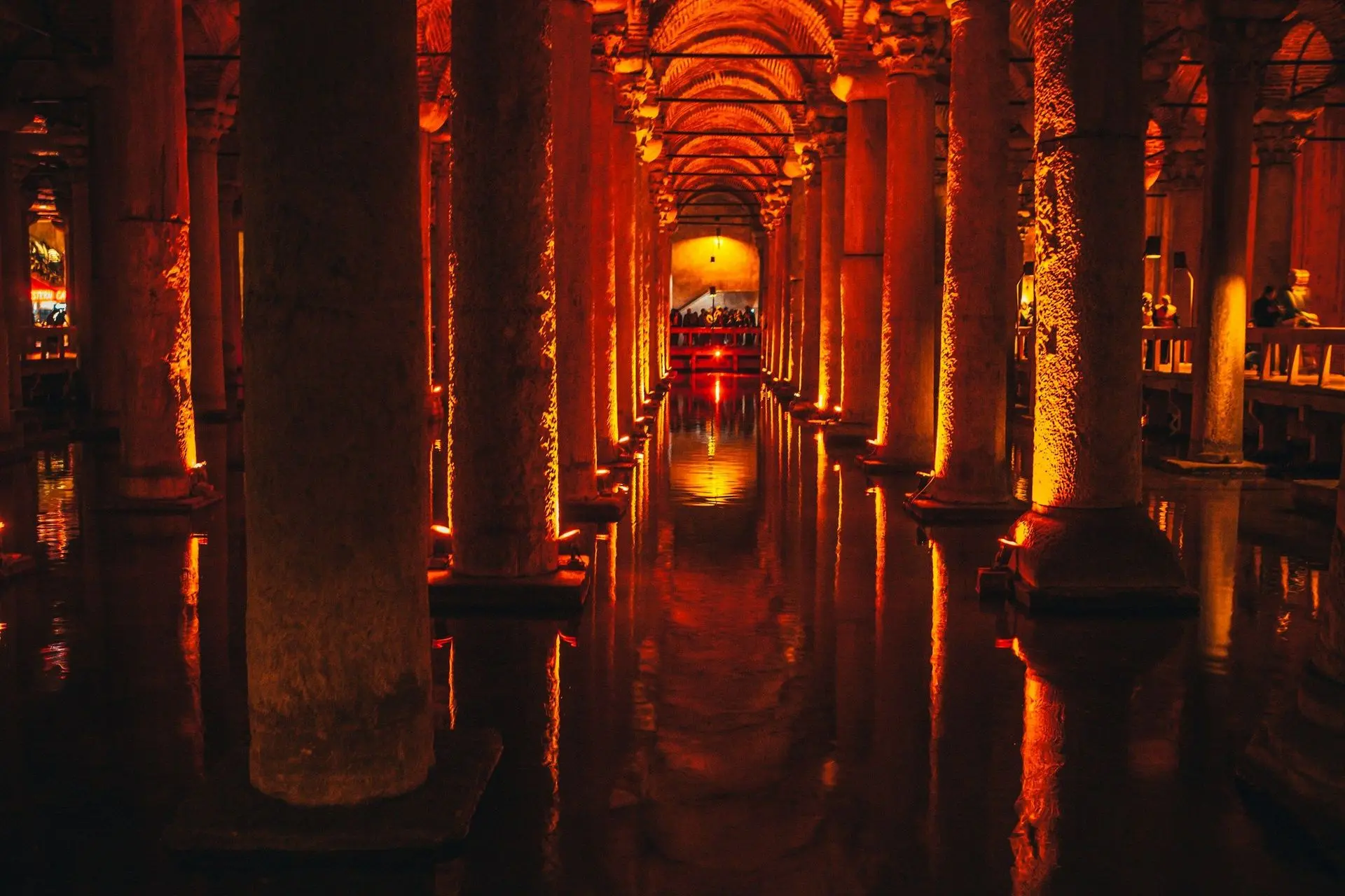 Red-lit columns in the Basilica Cistern during the Night Shift Red-lit columns in the Basilica Cistern during the Night Shift