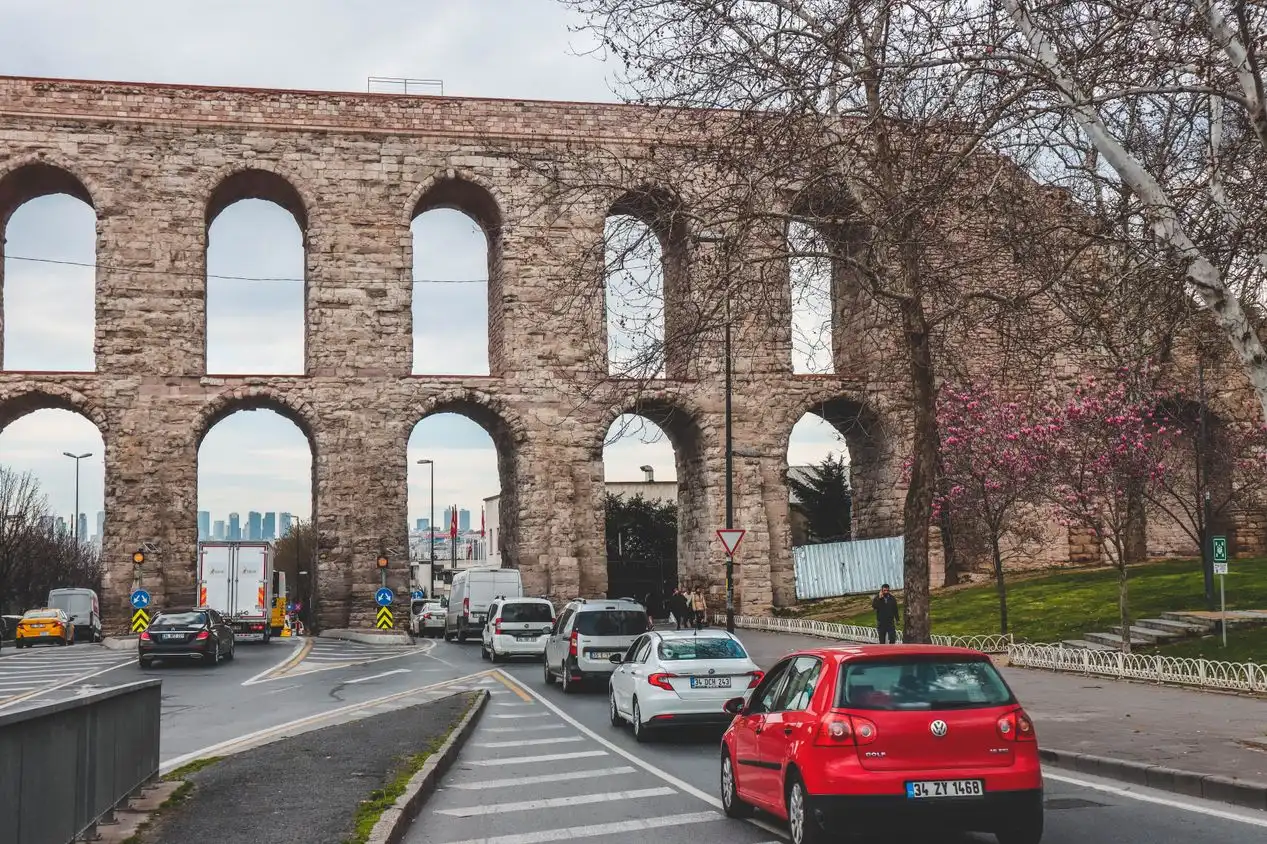 The arches of the Valens Aqueduct in Istanbul