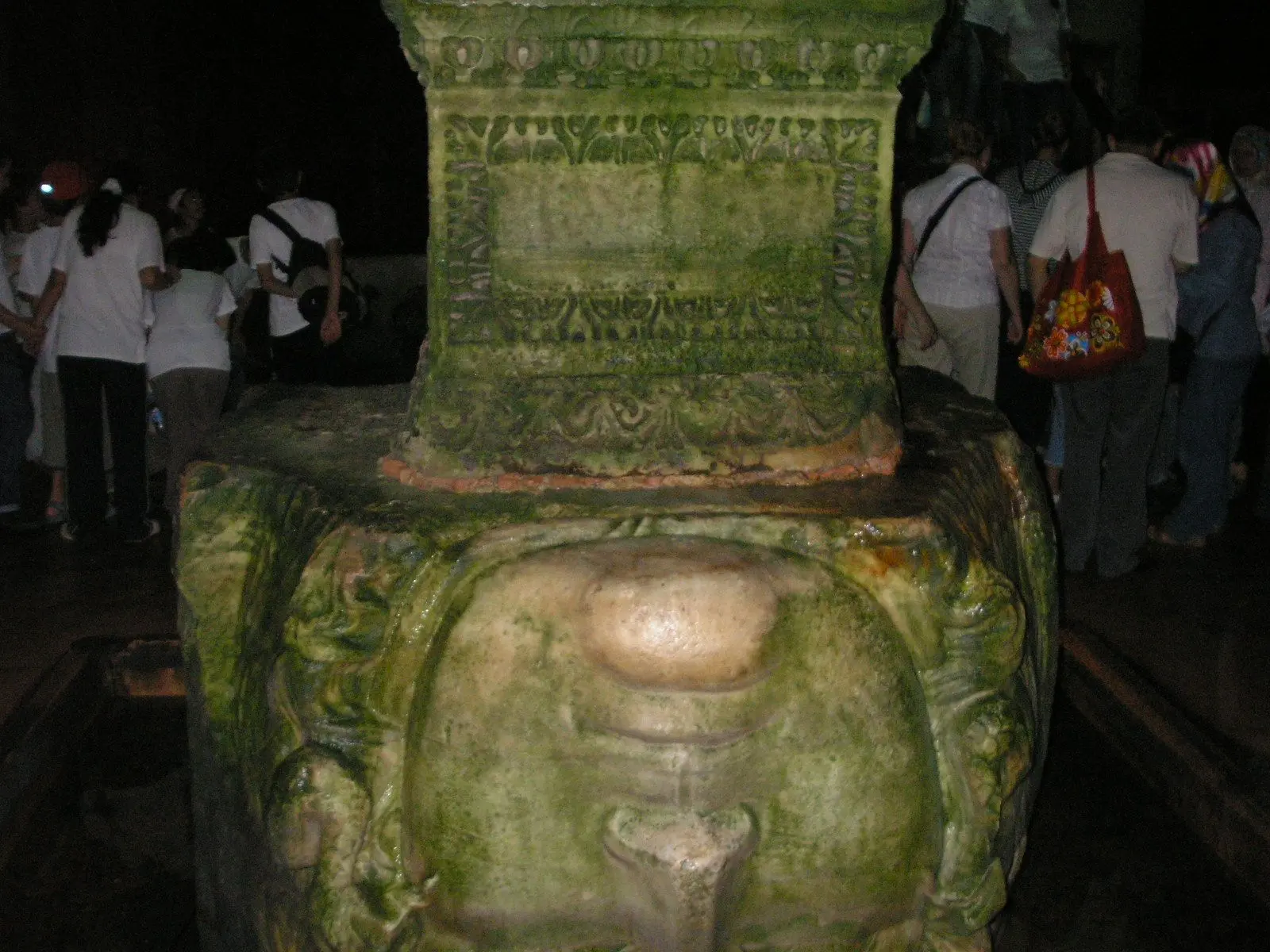 The upside-down Medusa head used as a column base in the Basilica Cistern