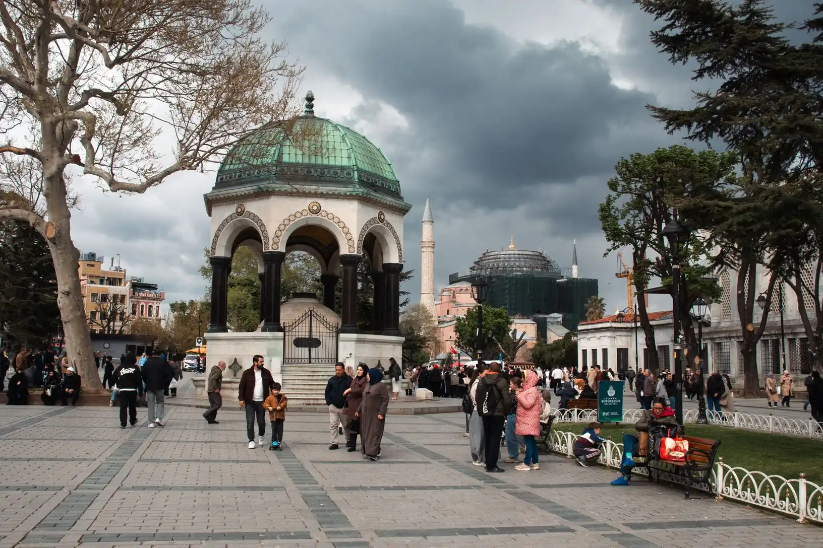 Visitors around the German Fountain in Sultanahmet Square near the Basilica Cistern entrance Visitors around the German Fountain in Sultanahmet Square near the Basilica Cistern entrance